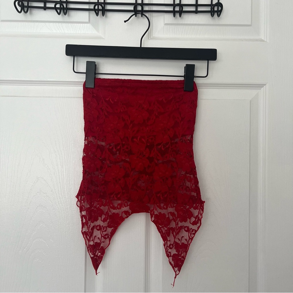Red Lace Strapless Urban Outfitters Top